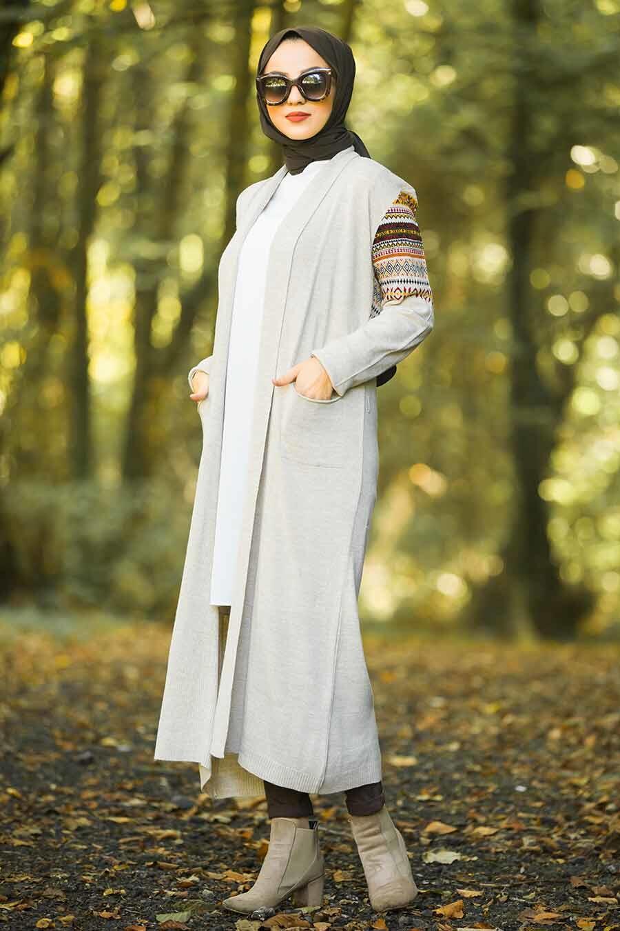 Beige Neva Style Cardigan Hijab  15725BEJ 