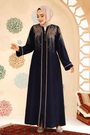 Desenli Fermuarlı Tesettür Abaya 41565DSN3 - Thumbnail