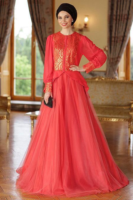 coral color evening gowns