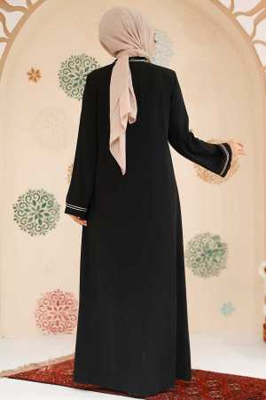 Fermuarlı Siyah Tesettür Abaya 35167S - Thumbnail