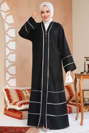 Fermuarlı Siyah Tesettür Abaya 41567S - Thumbnail