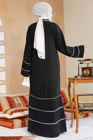 Fermuarlı Siyah Tesettür Abaya 41567S - Thumbnail