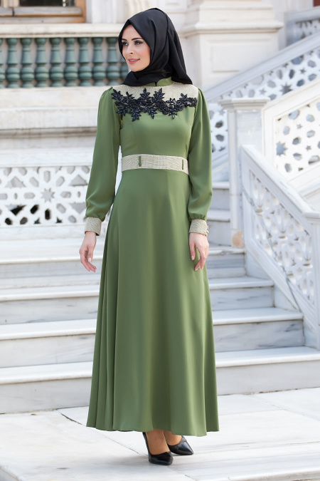Nayla Collection - Green Hijab Dress 5100Y - Tesetturisland.com