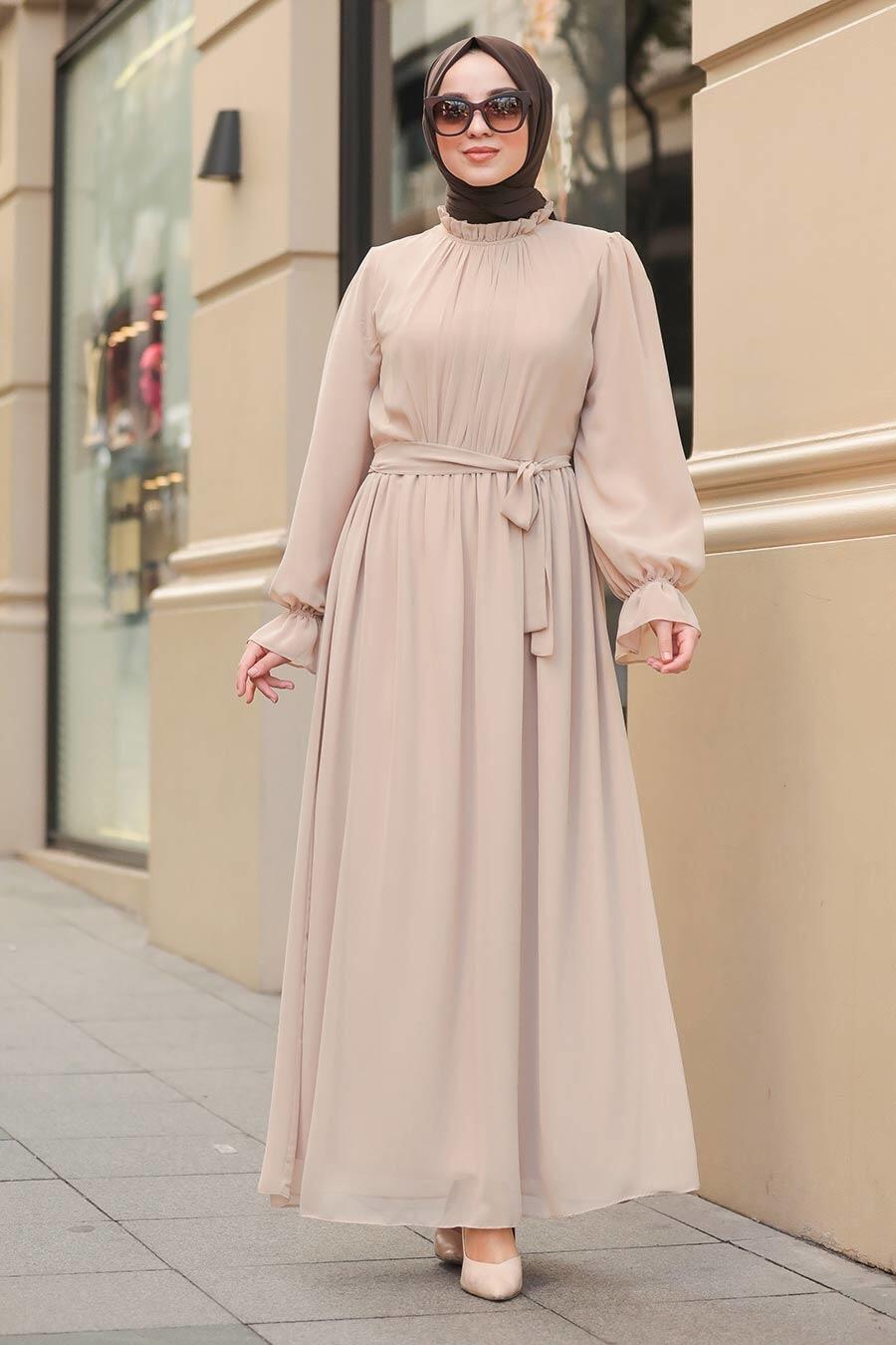 Neva Style - Beige Hijab Dress 51202BEJ 