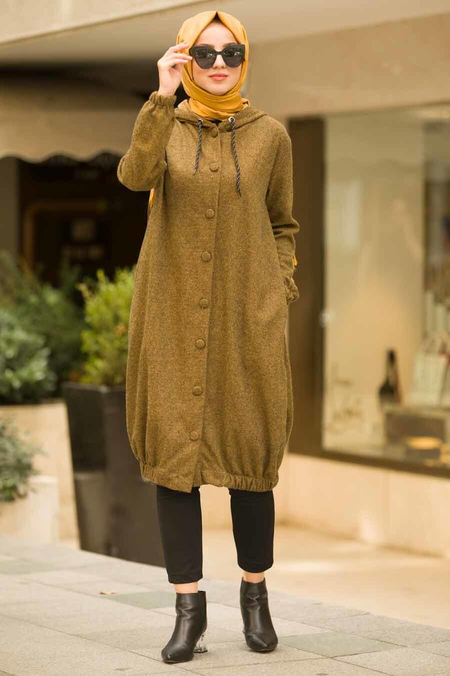 Neva Style Mustard Hijab Coat 10610HR