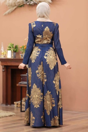 Neva Style - Robe de soirée islamique bleu marine 2680L - Thumbnail