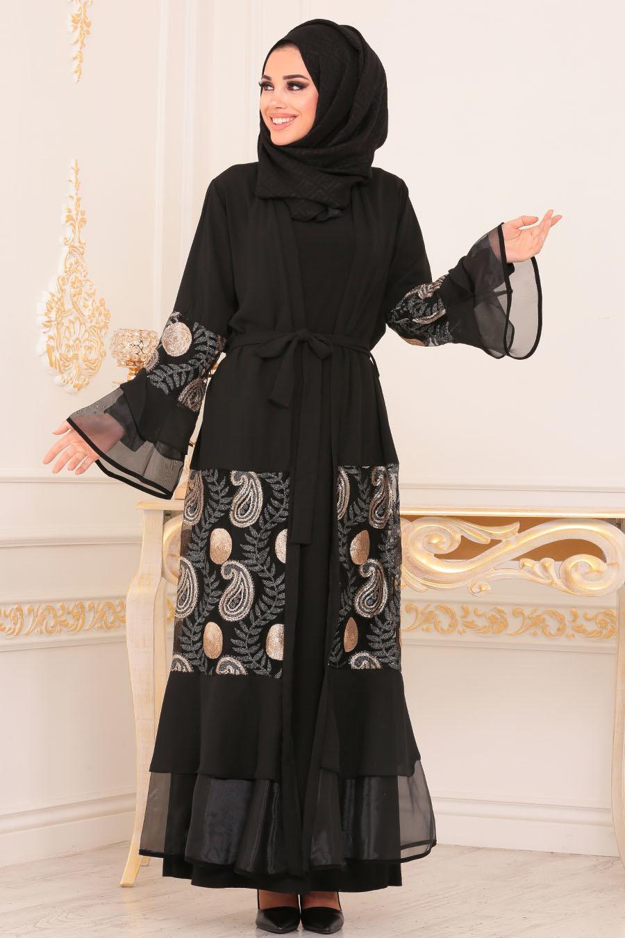  Noir  Nayla Collection Turkish Abaya  Hijab 9044S 