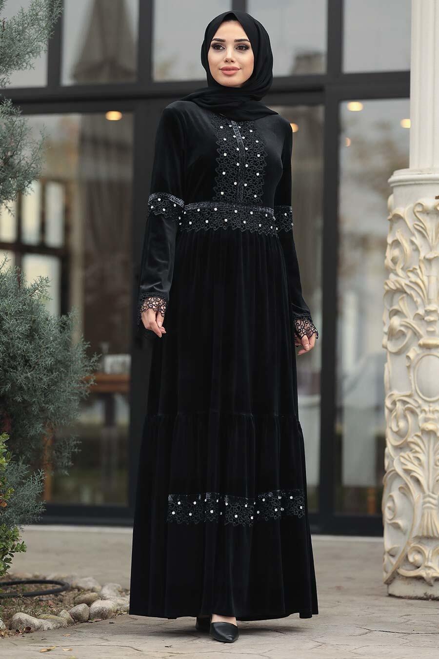  Noir  Neva Style Robe  En Velours Hijab  1470S 