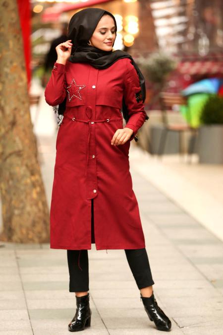 Rouge Bordeaux - Nayla Collection - Manteau Hijab 8325BR ...